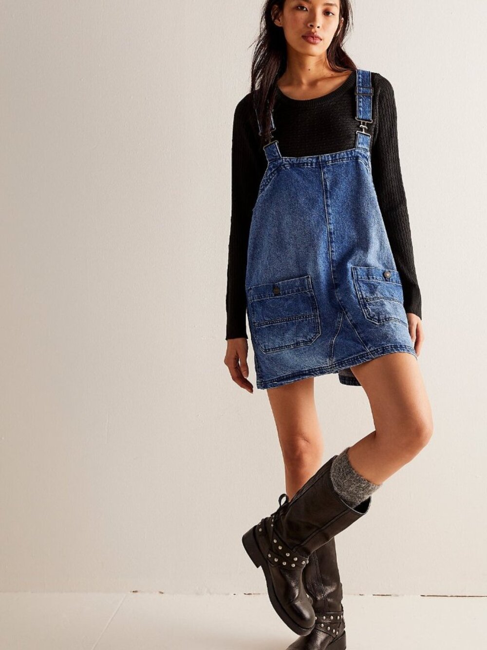 Free People Smock Mini Dress Denim Overalls - Sapphire Wash - Size Small - Picture 9 of 10